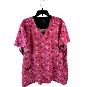 Infinity 3XL scrub top pink black stars